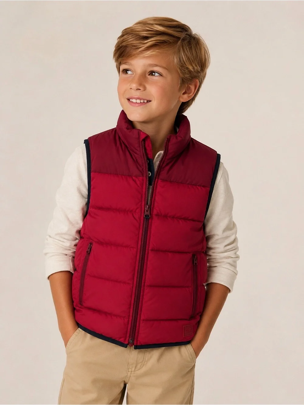 NWT Gap Kids Youth Red/Burgundy Colorblock Quilted Puffer Zip Vest Unisex